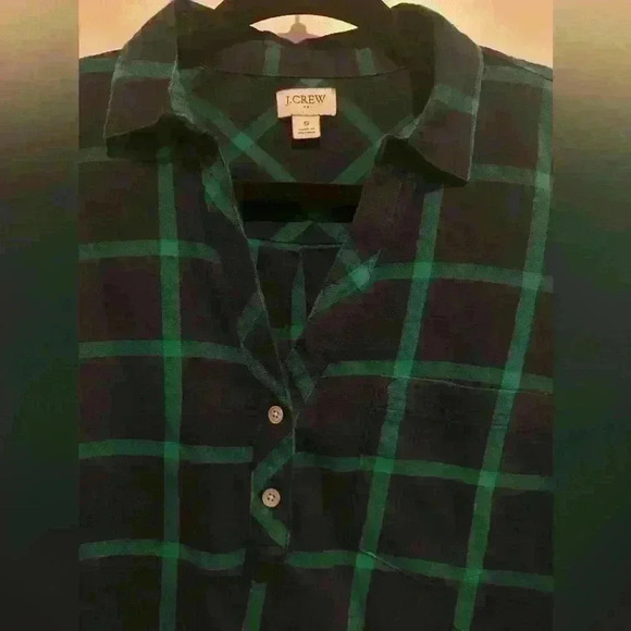 Flannel popover tunic black watch pattern button down blouse shirt - Picture 4 of 5